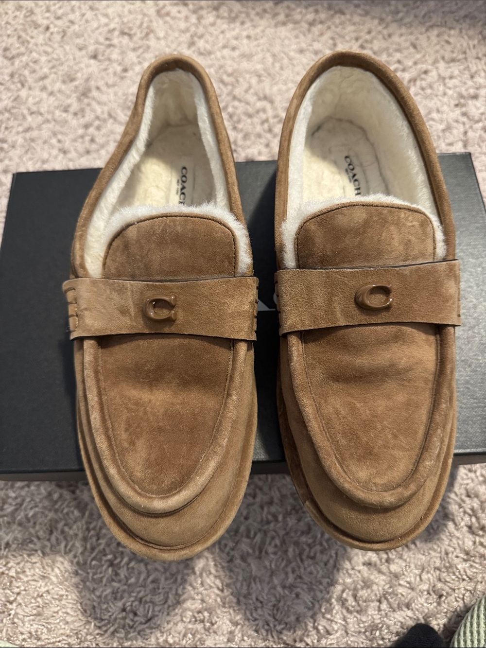 Coach Women’s  Suede Loafers with Shearling Lining in Brown